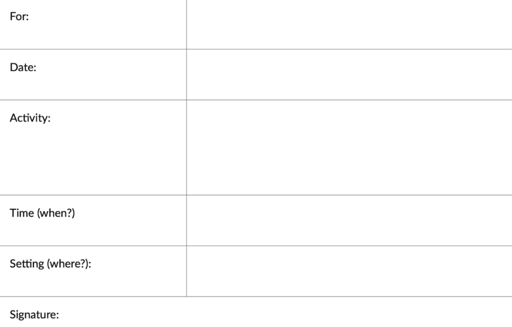 Image showing the suggested template for your Grief Prescription. These can be used as diary entries.